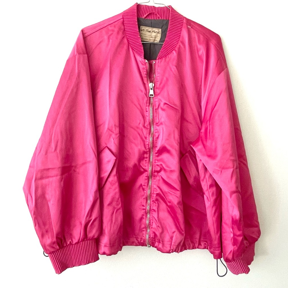 We The Free Hot Pink Satin Bomber Jacket - Picture 3 of 7